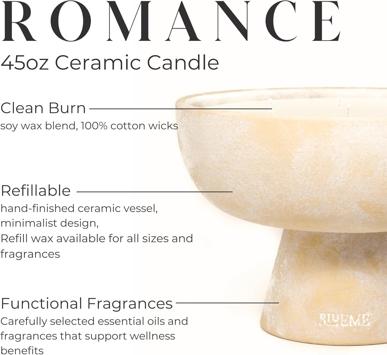 Large Beige Ceramic Soy Wax Candle with Woody Fragrance