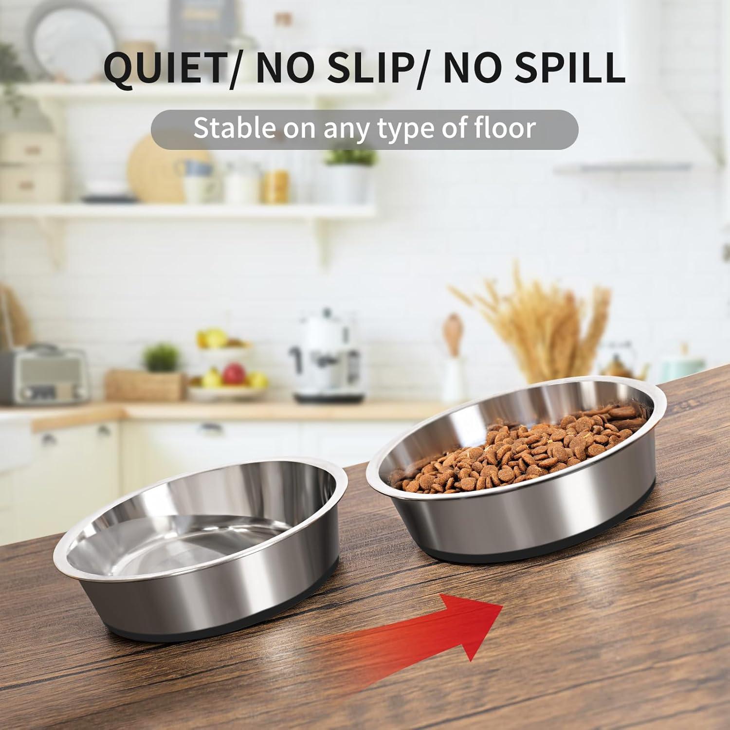 2 Pack Stainless Steel Dog Bowls | Non-Slip Rubber Bottom And No Spill Design Silicone Pet Bowl - 14Cm