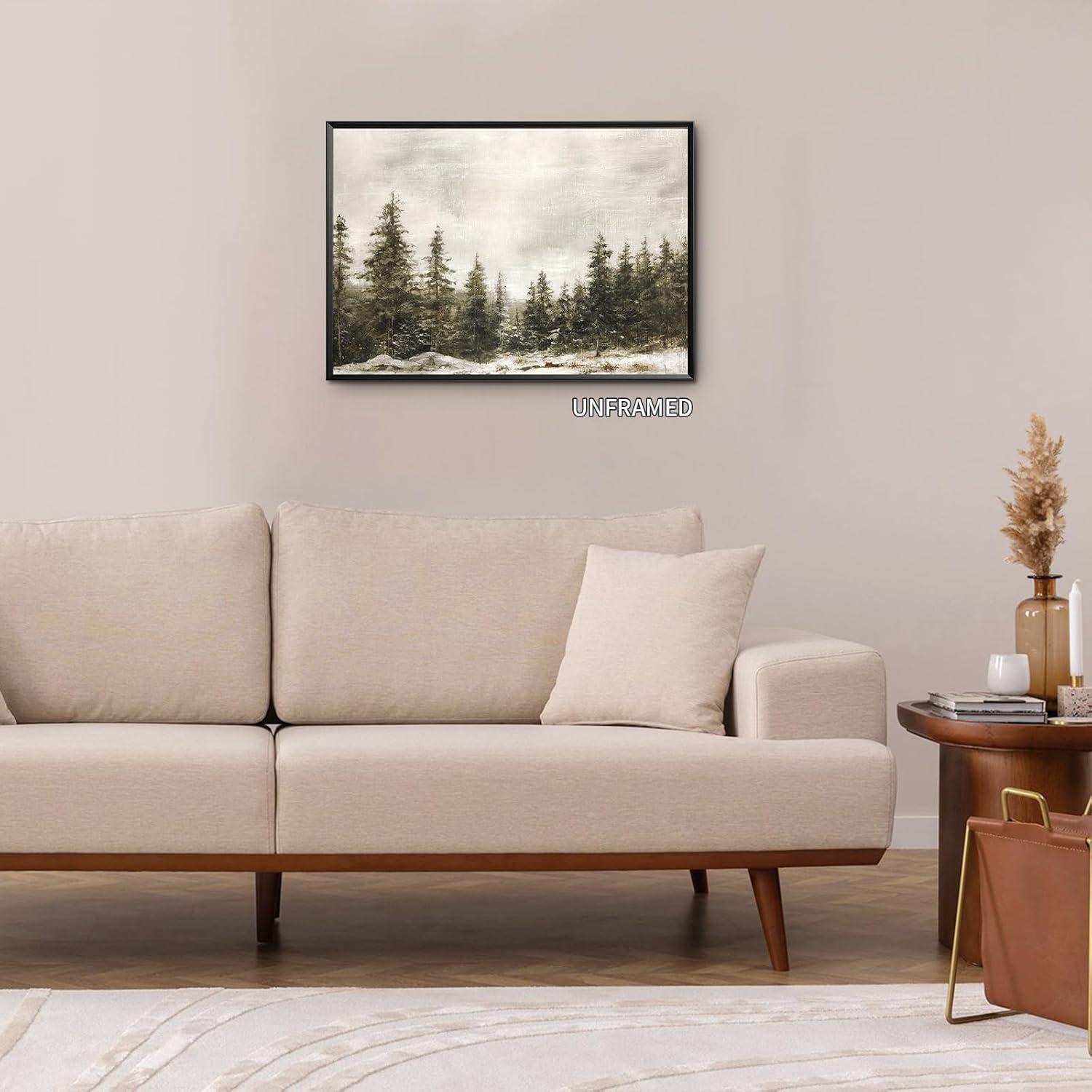 Venphude Winter Pine Forest Landscape Canvas Wall Art, Rustic Christmas Snowy Pine Tree Poster Print, Watercolor Nature Wilderness Wall Decor Artwork for Living Room 16x24in Unframed