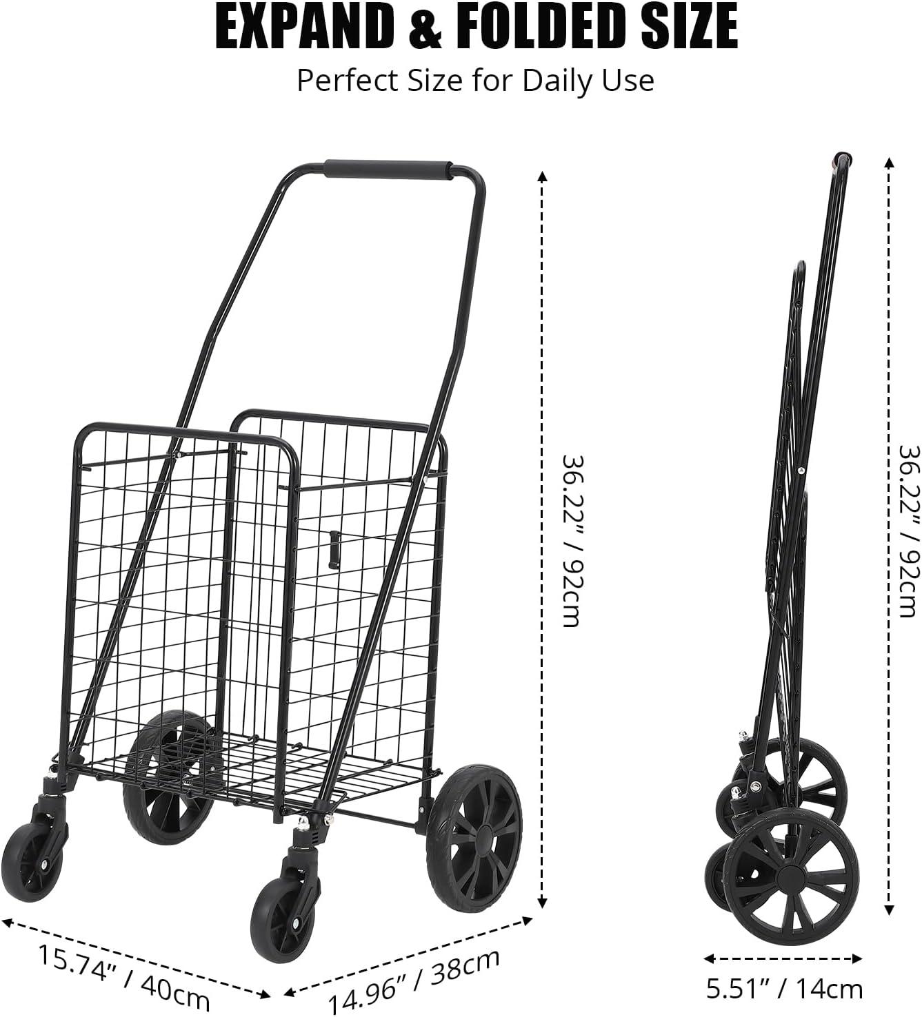 Black Metal Folding Utility Cart with 360° Swivel Wheels