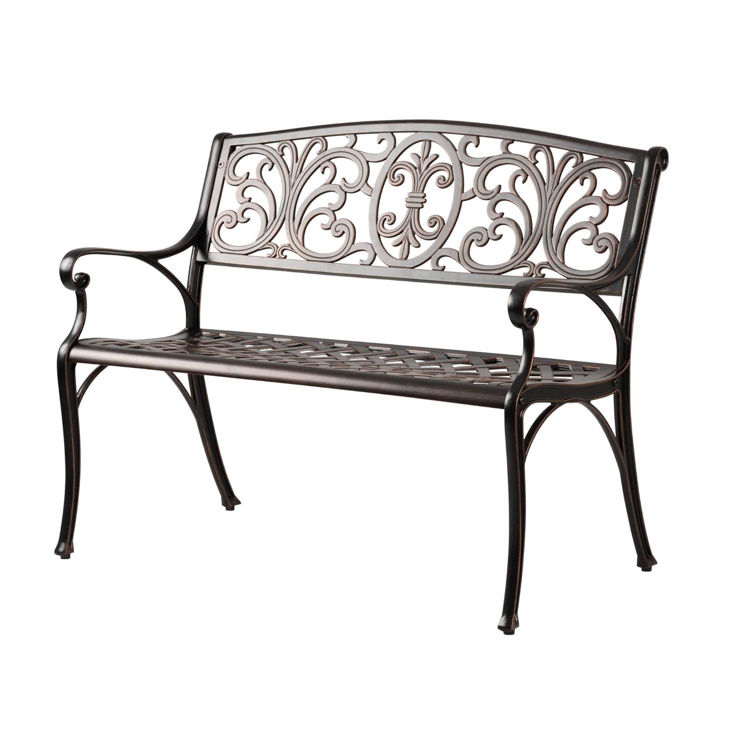 Balkene Home Decatur Outdoor Cast Aluminum Patio Bench Heavy Duty Rust Free Aluminum Construction - Antique Bronze Finish