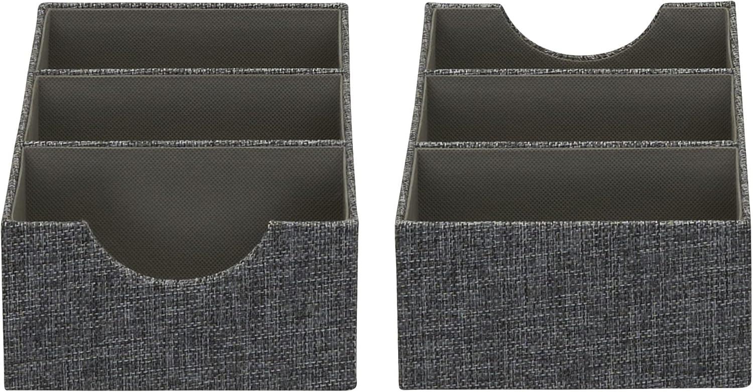Household Essentials Set of 2 3-Section Drawer Trays Graphite Linen: Stackable Decorative Storage Boxes, Gray, 12"x6"