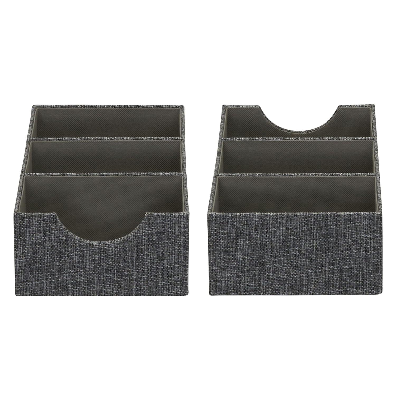 Household Essentials Set of 2 3-Section Drawer Trays Graphite Linen: Stackable Decorative Storage Boxes, Gray, 12"x6"