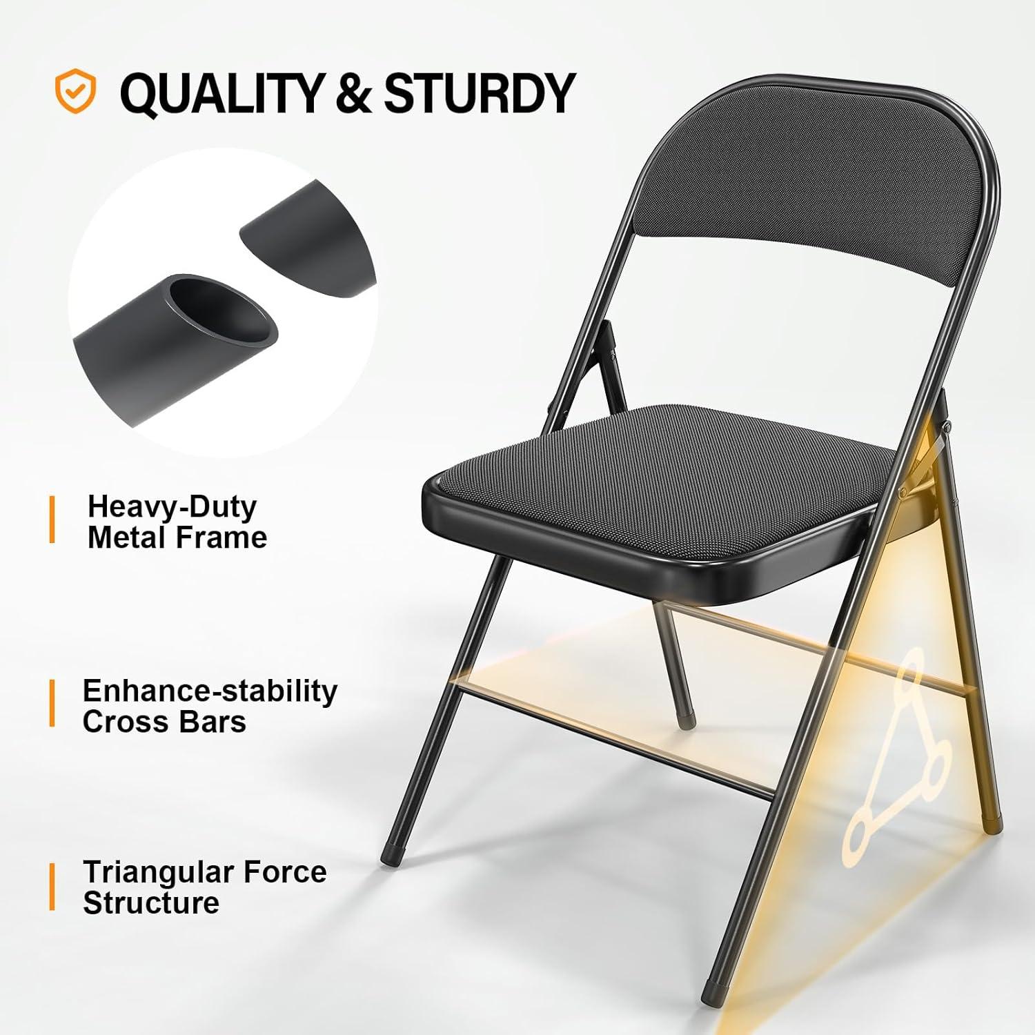 4Pcs Fully Assembled Thick-Padded Black PU Folding Chairs, 17.7"X19.7"X30.7"