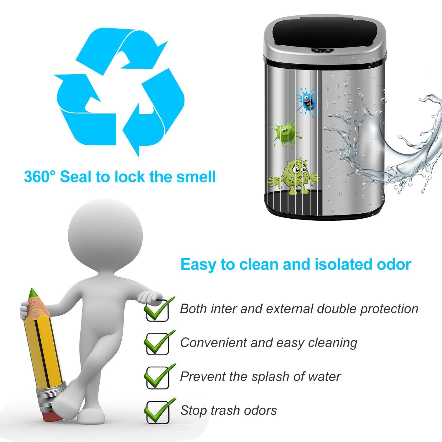 FDW Kitchen Trash Can with Lid, 13 Gallon Automatic Garbage Can for Bathroom Bedroom Home Office 50 Liter Touch Free Stainless Steel Waste Bin,Black