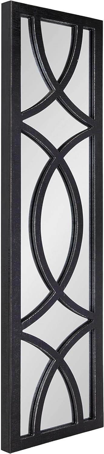 Kate and Laurel Tolland Decorative Wooden Panel Wall Mirror, 12" x 48", Black, Rustic Windowpane Accent