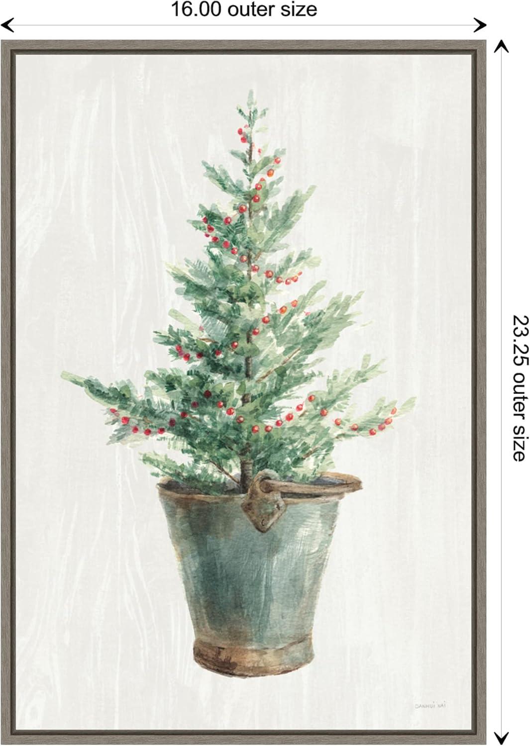 16" x 23" White and Bright Christmas Tree I Framed Wall Canvas - Amanti Art: Holiday Decor, Pine Artwork