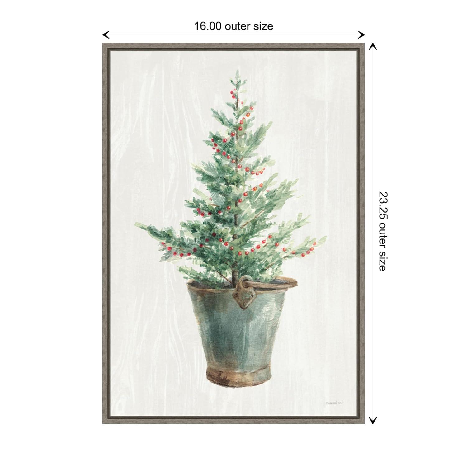 16" x 23" White and Bright Christmas Tree I Framed Wall Canvas - Amanti Art: Holiday Decor, Pine Artwork