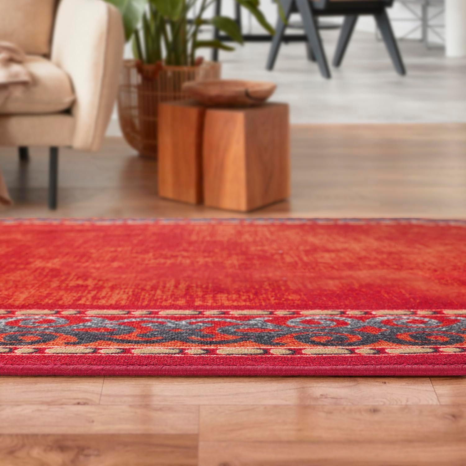 Antep Rugs Alfombras Bordered Modern 8x10 Non-Slip (Non-Skid) Low Pile Rubber Backing Indoor Area Rug (Maroon Red, 7'10" x 10')