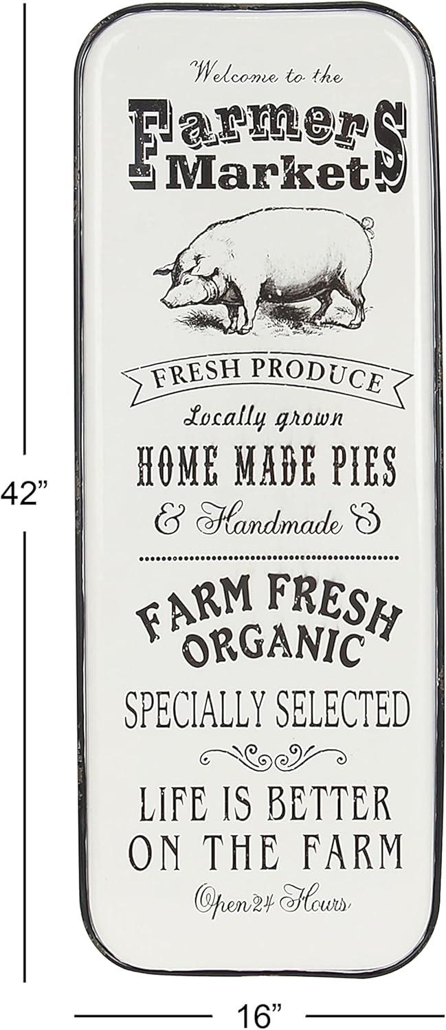 42" x 16" Vintage Country Iron Farmhouse Metal Sign Wall Decor Black - Olivia & May: Glazed White Rectangular Panel