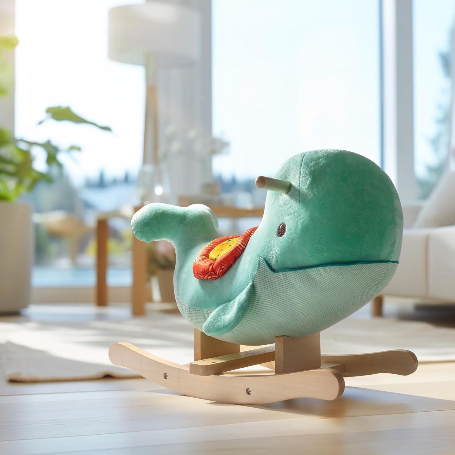 Echo Aqua Plush Whale Wooden Rocker for Toddlers