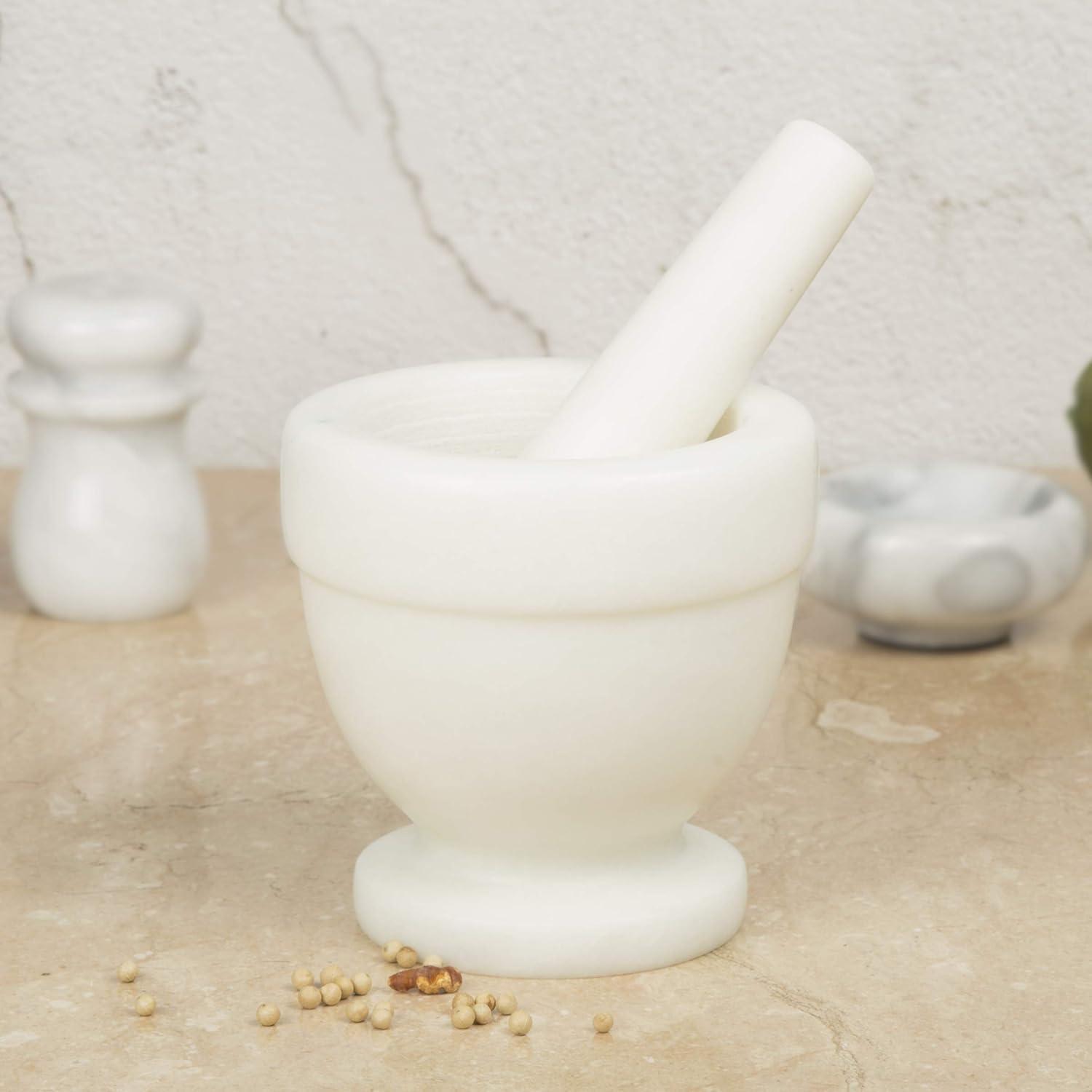 Creative Home Genuine Natural White Marble Mortar and Pestle Set, 4" x 4"