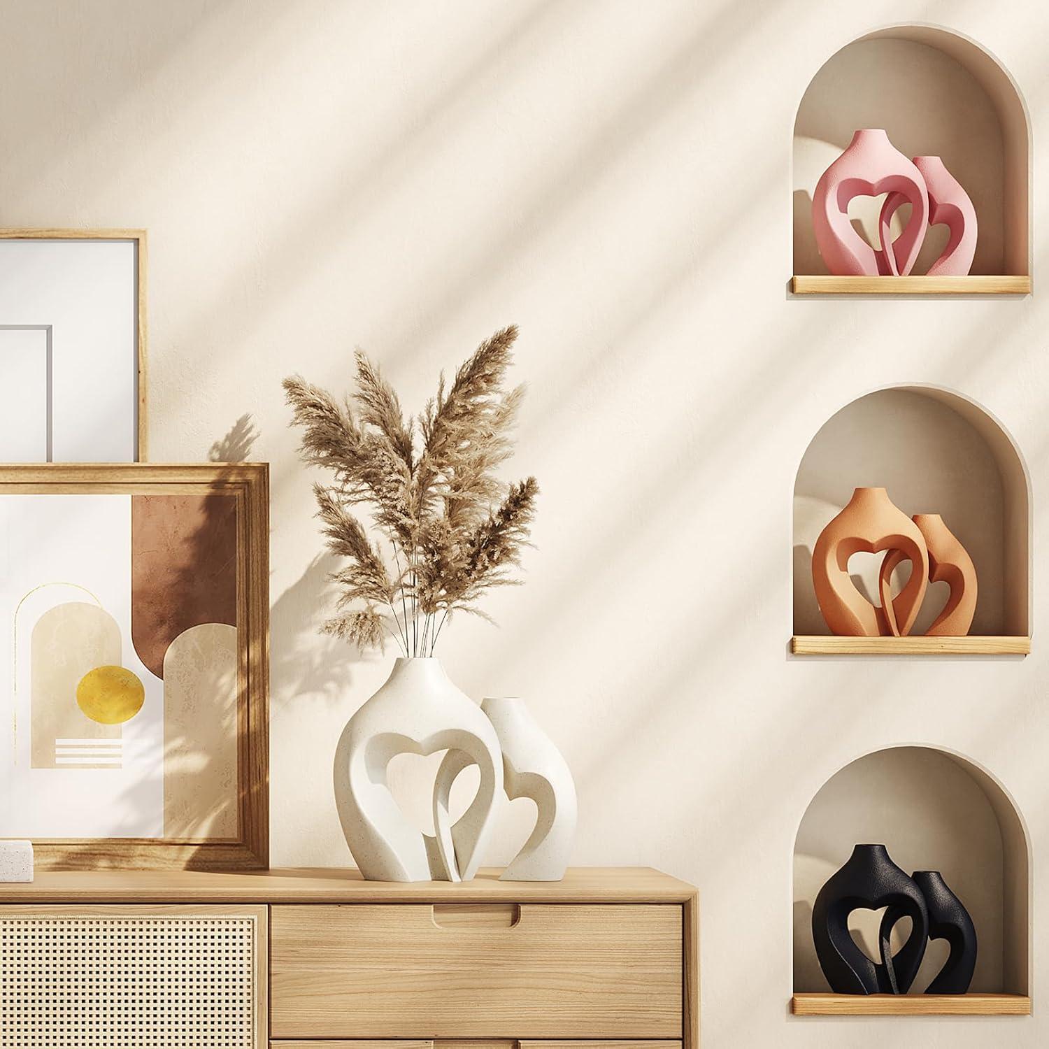 Ivy Bronx White Vases For Decor, Heart Shaped Ceramic Vase Set Of 2, Nordic Heart Shaped Vases, Minimalist Decorative Vase For Table Centerpiece Wedding Dining Living Room Office House Decoration