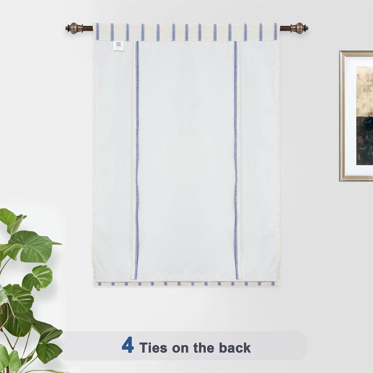 DriftAway Farmhouse Double Layer Linen Blackout Tie Up Curtains Thermal Insulated Vertical Striped Fully Lined Balloon Roman Shade Bathroom Window Adjustable Rod Pocket 25 Inch by 47 Inch Navy