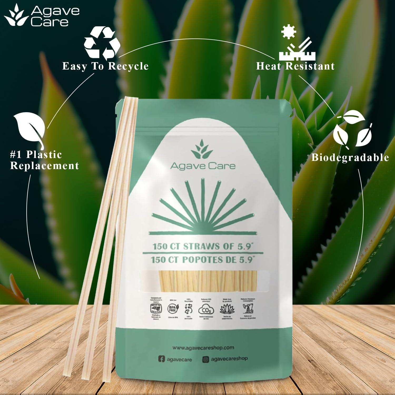 Agave Care Sustainable Agave Straws - 5.9" - Natural - Unwrapped - 150 Count - 3 oz