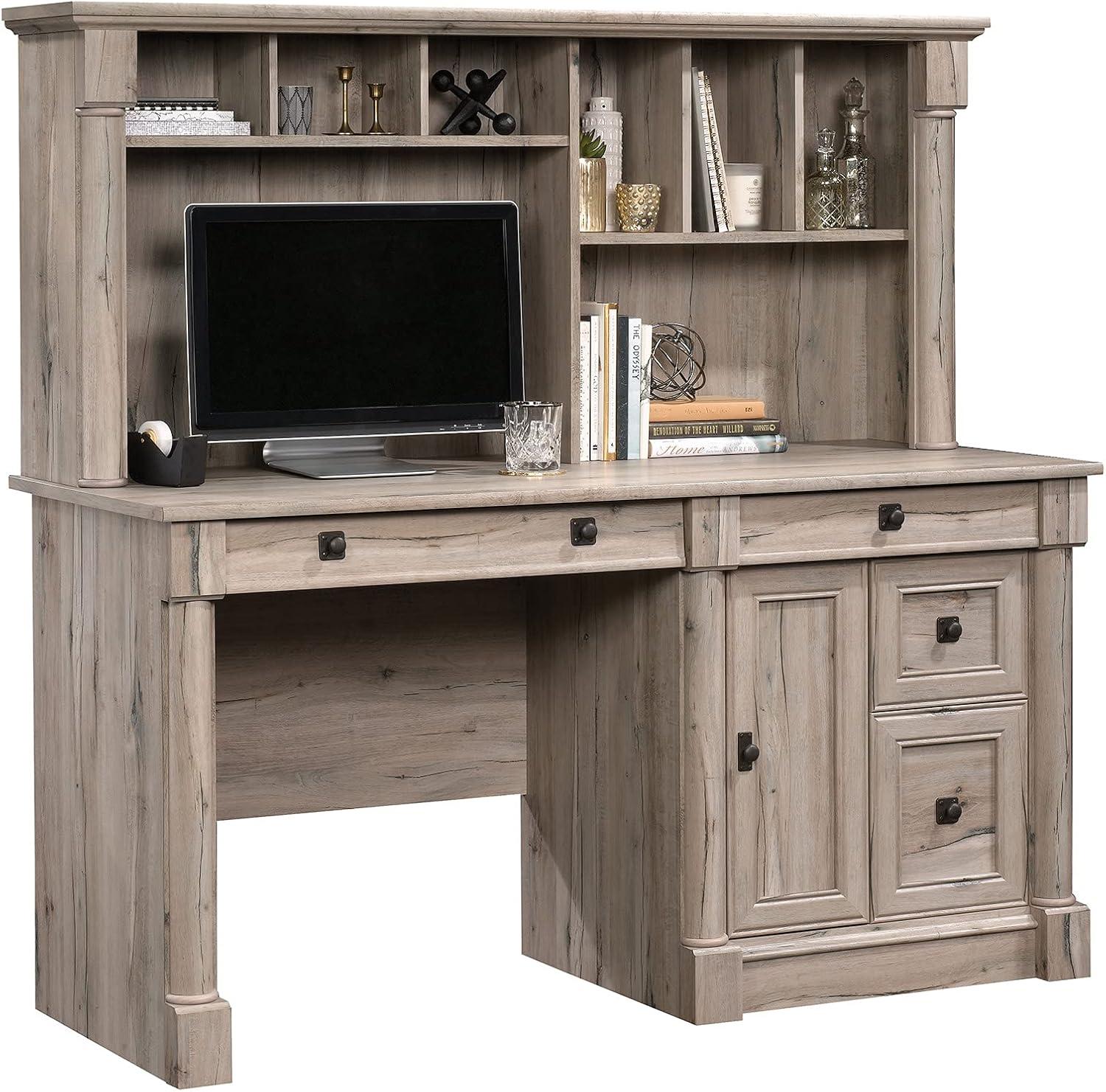 Palladia Computer Desk with Hutch Split Oak - Sauder: Home Office Furniture, Executive Style, Storage