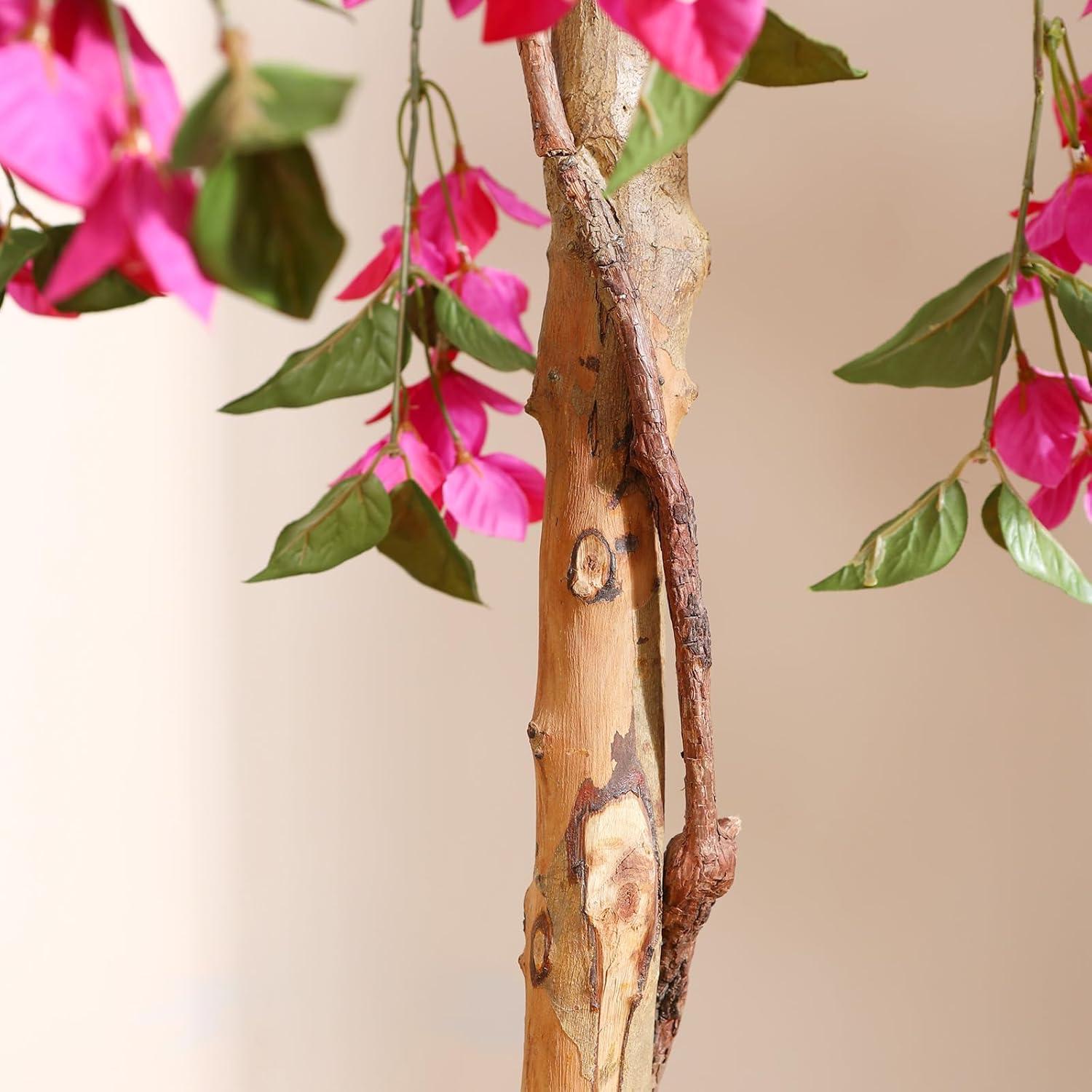 5FT Artificial Bougainvillea Tree Potted Fake Plant with Wood Trunk and Pink Flowers for Indoor Office Wedding Home Decor
