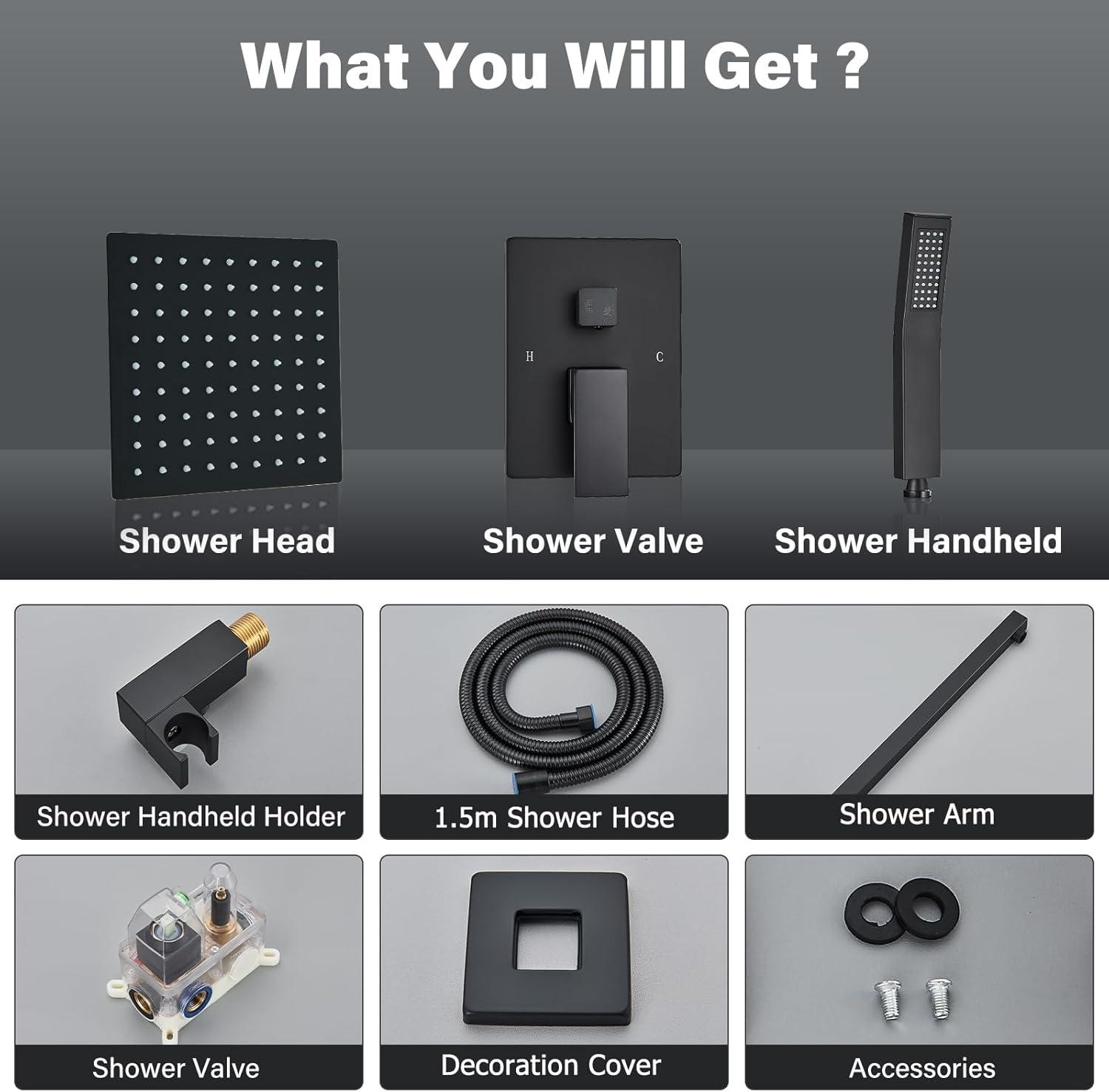 Matte Black 8-Inch Rainfall Shower System with Handheld Spray