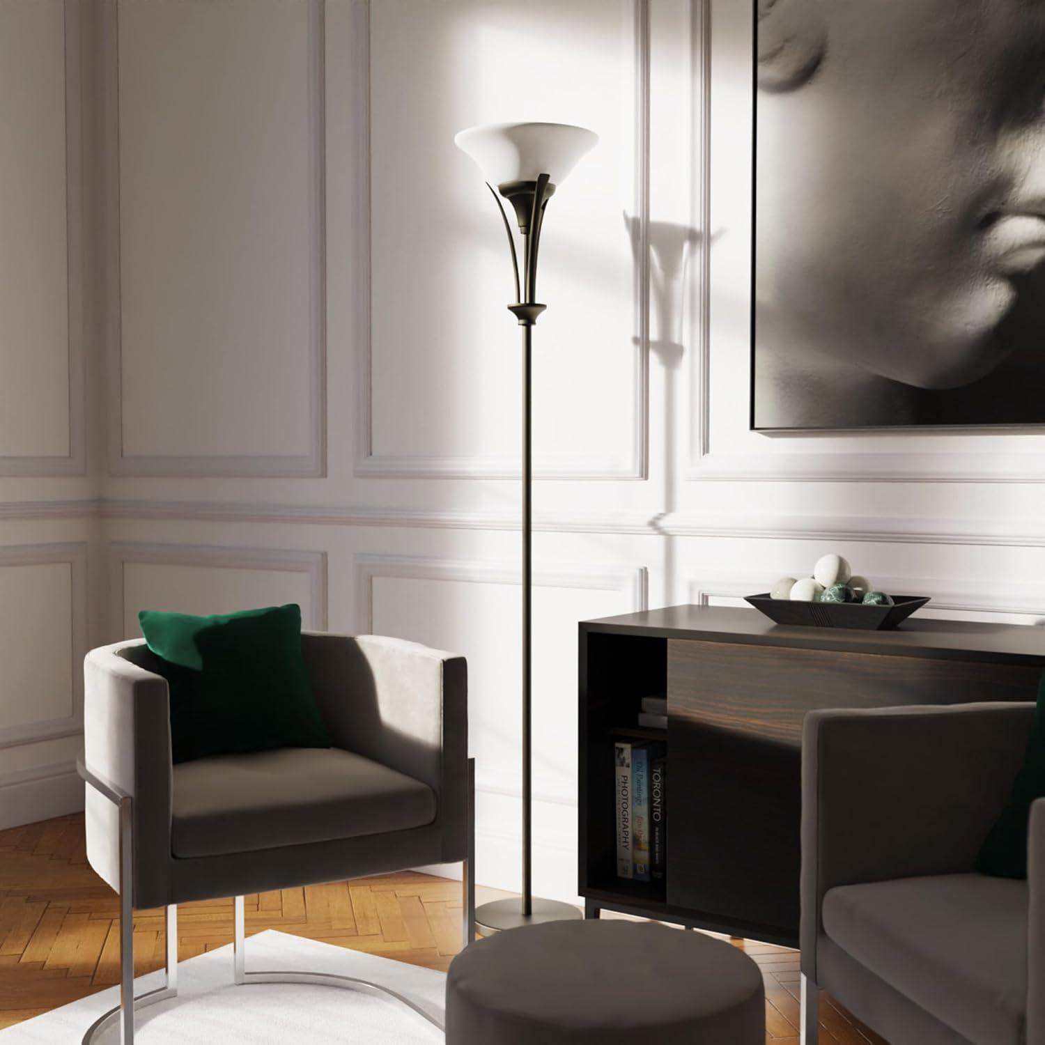 Globe Electric Gatineau 71" Dark Bronze Floor Lamp with Alabaster Glass Shade, 63361