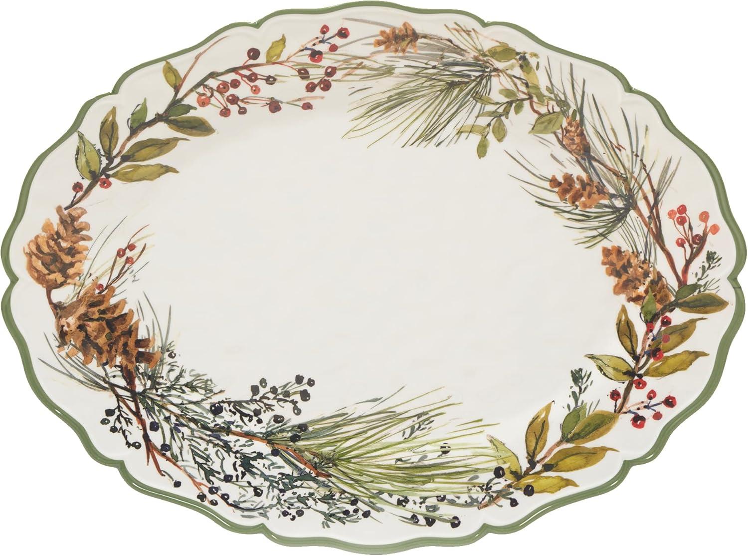 Winters Forest Melamine 2pc Platter Set - round 14" Oval 18" x 13.5 (Set of 2)