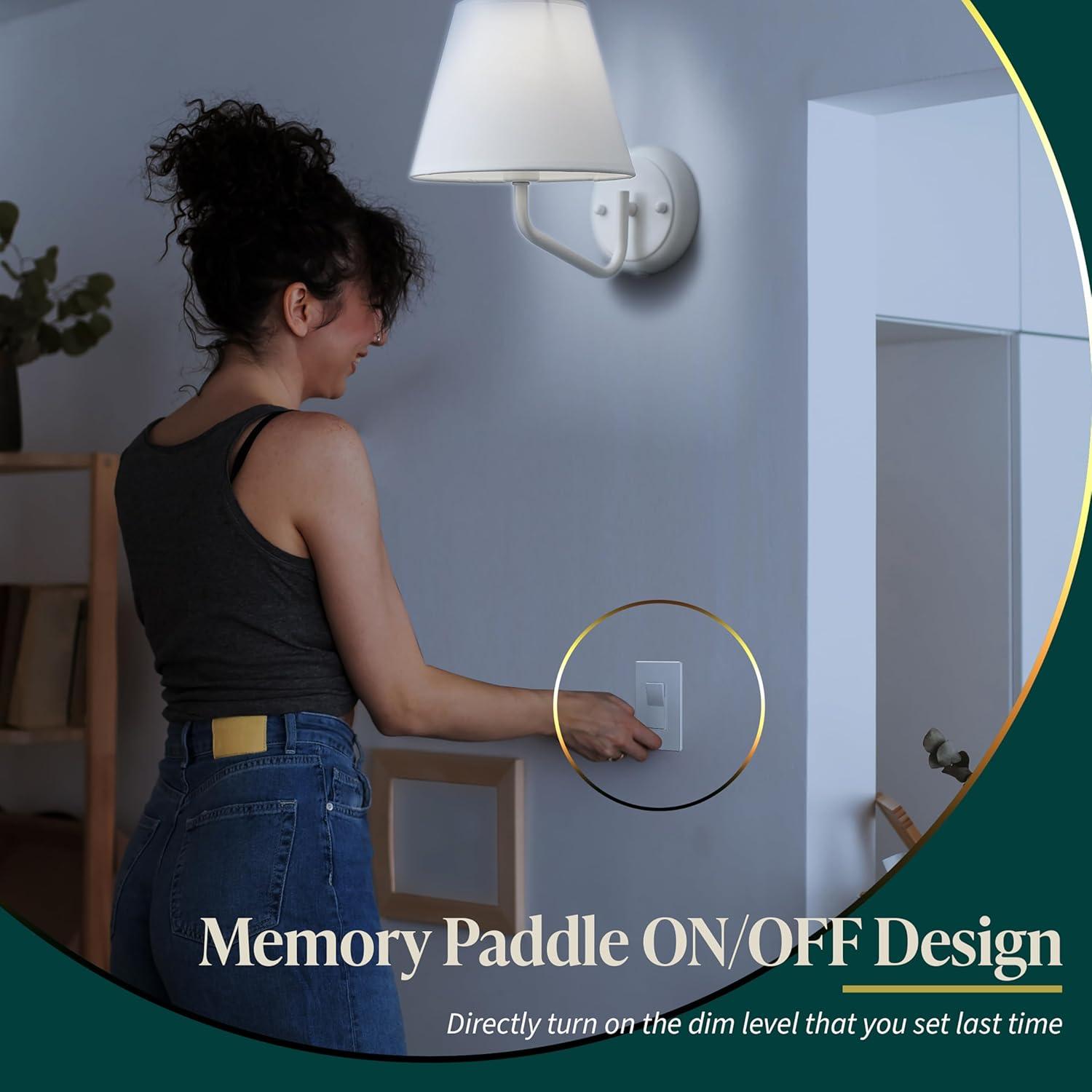 TOPGREENER Dimmer Light Switch, LED Slide Dimmer Switch,for 300W Dimmable LED/CFL Lights and 600W INC/HAL Bulbs, Single Pole/3-Way, Wall Plate Included, UL Listed, White, 5 Pack