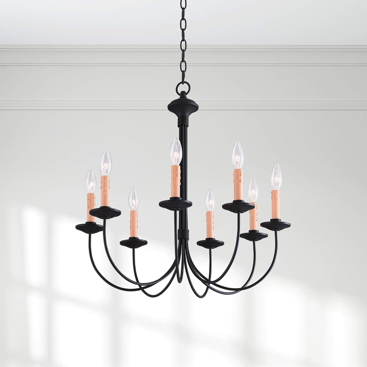 Elegant Black Steel 8-Light Candelabra Chandelier