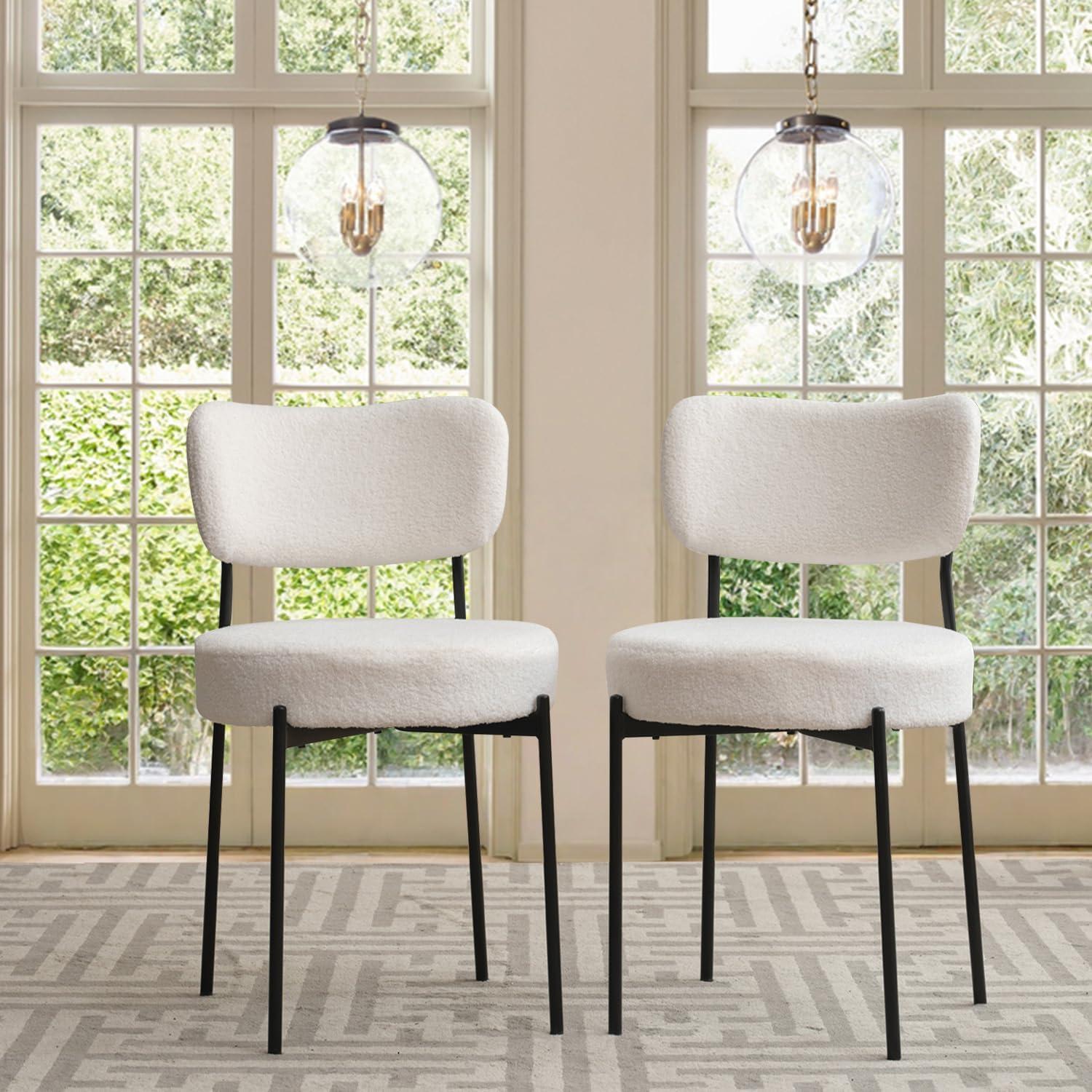 XINMICS White Dining Chairs Boucle Dining Room Chair Set of 2