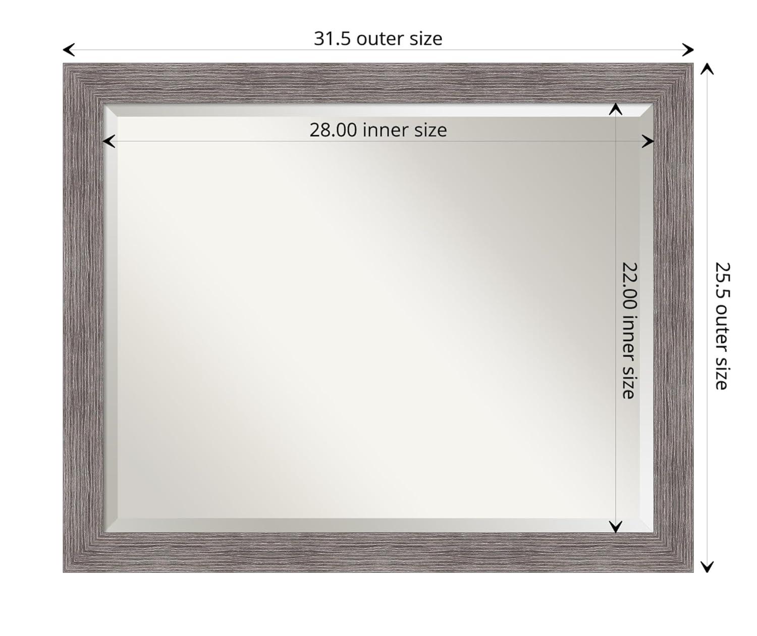 31" x 25" Pinstripe Narrow Framed Bathroom Vanity Wall Mirror Gray - Amanti Art: Beveled, Polystyrene Frame, Wall Mount