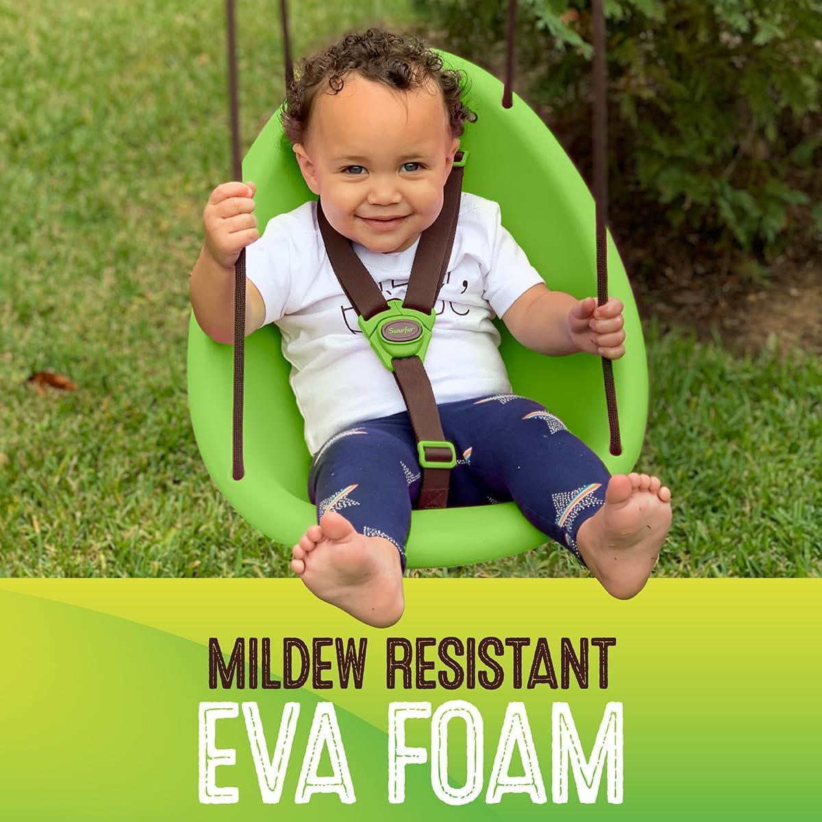 "Kiwi - Your Child'First Swing with Ergonomic Foam-Lined Shell Design, Blister Free Rope and 3-Point Safety Harness, Age9 Monthand Up"