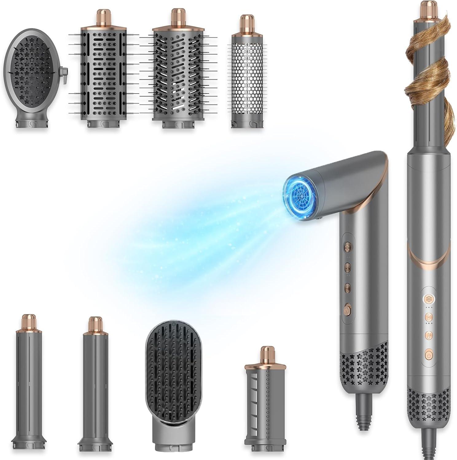 Dryhsip 5-in-1 Foldable Hair Dryer Brush, Ionic Hot Air Styler for Curling/Straightening/Volumizing, 3 Heat/Speed Settings, Travel-Friendly, Gray