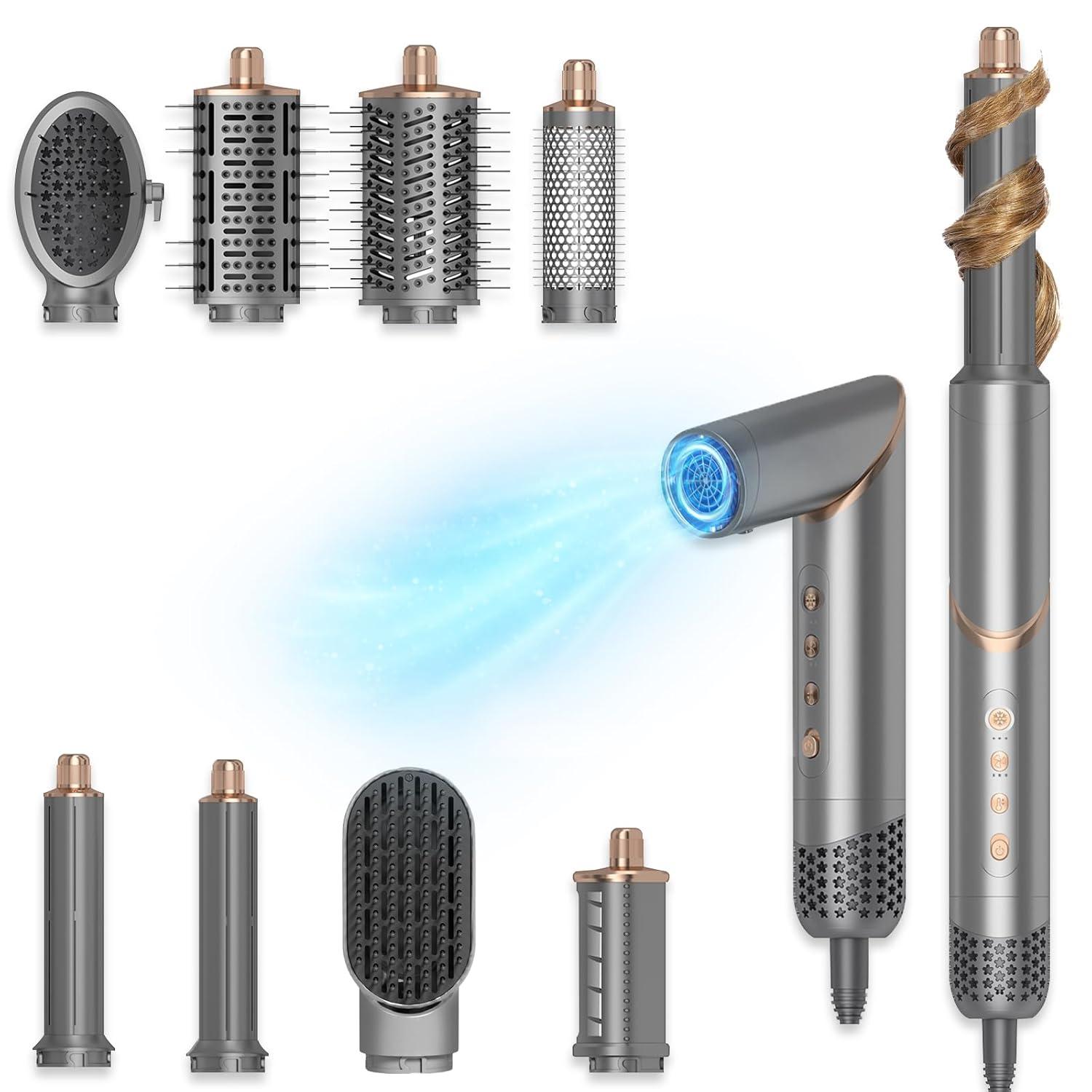 Dryhsip 5-in-1 Foldable Hair Dryer Brush, Ionic Hot Air Styler for Curling/Straightening/Volumizing, 3 Heat/Speed Settings, Travel-Friendly, Gray