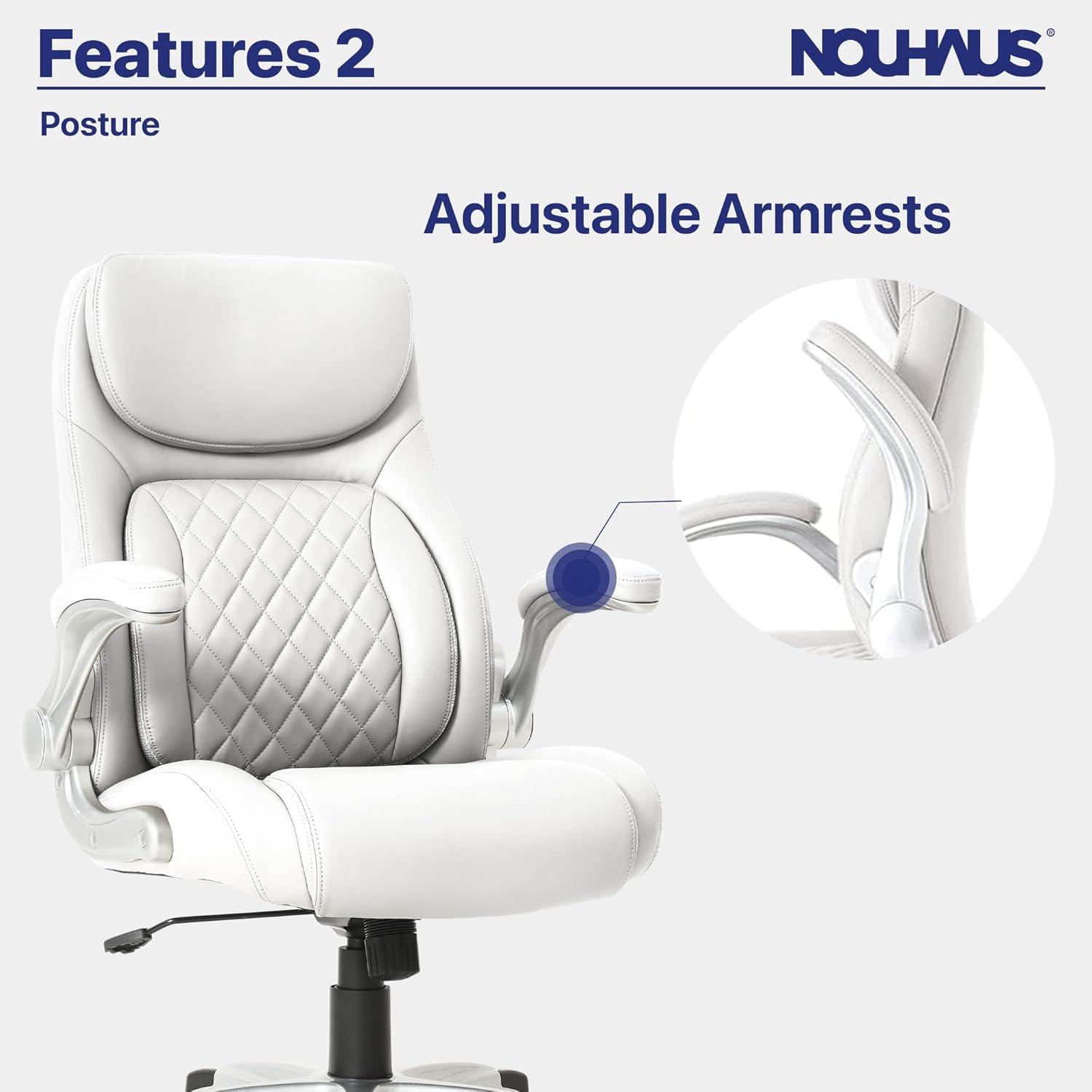 Nouhaus Posture Ergonomic PU Leather Office Chair. Click5 Lumbar Support with FlipAdjust Armrests. Modern Executive Chair and Computer Desk Chair