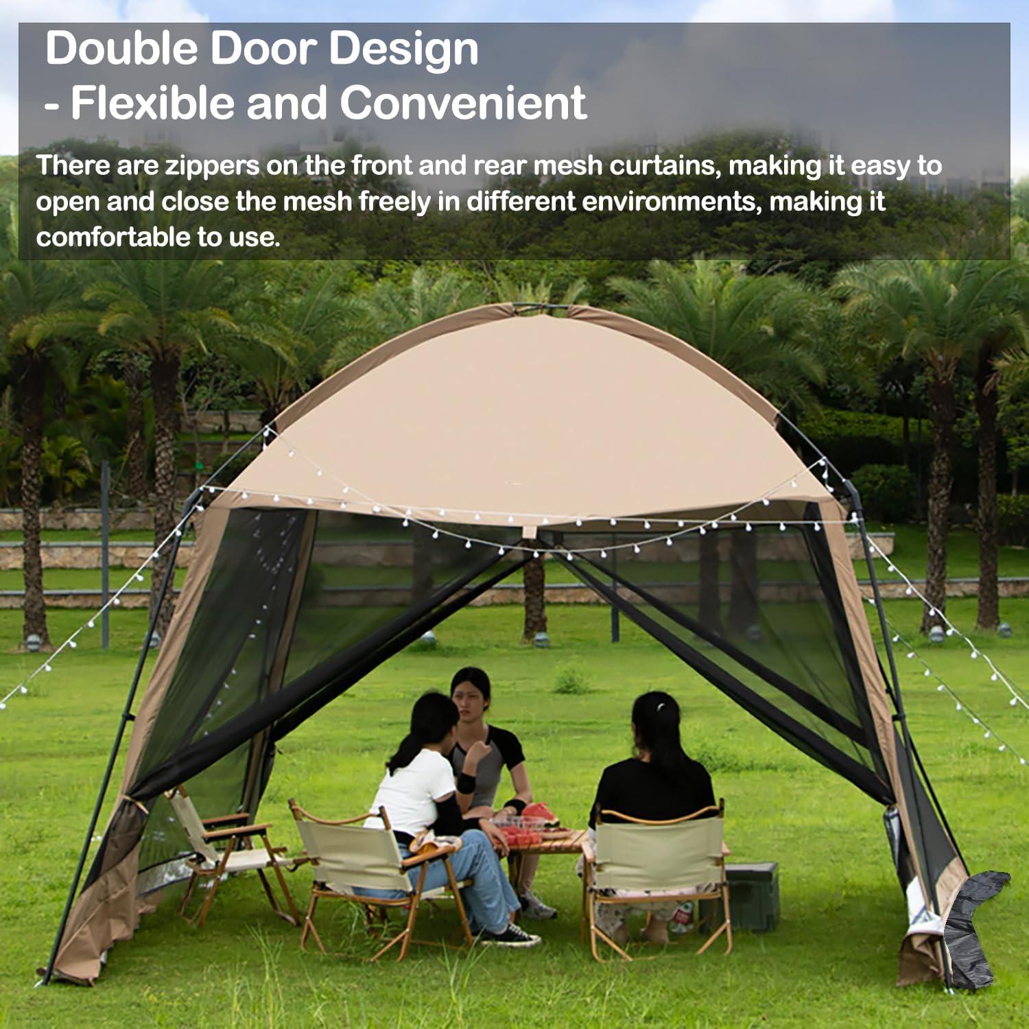 Screen House 11 x 11 ft Screened Mesh Net Gazebos for Patios Outdoor Camping Activities - Beige