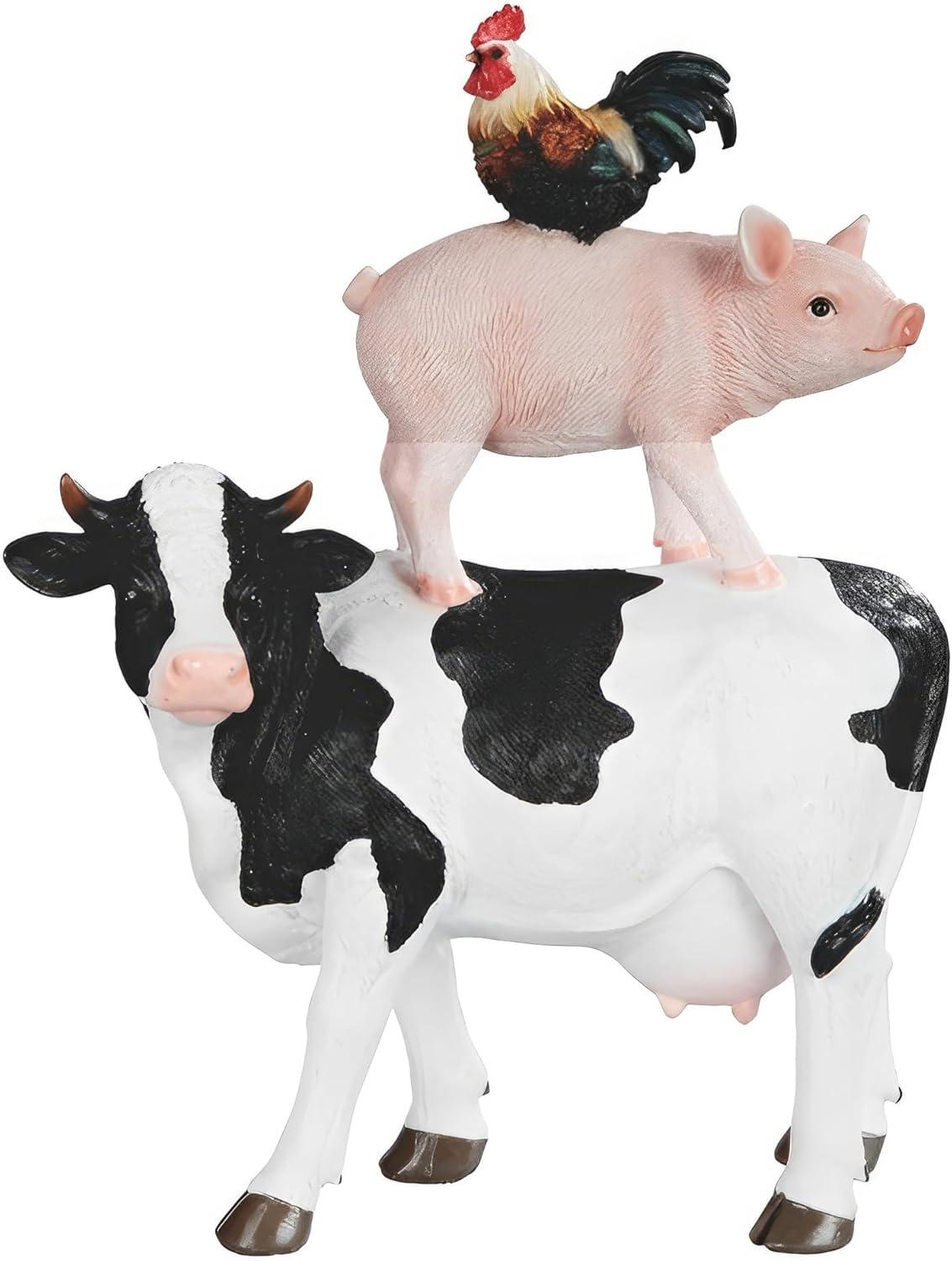 Glossy Black and White Resin Farm Animal Figurine Statue