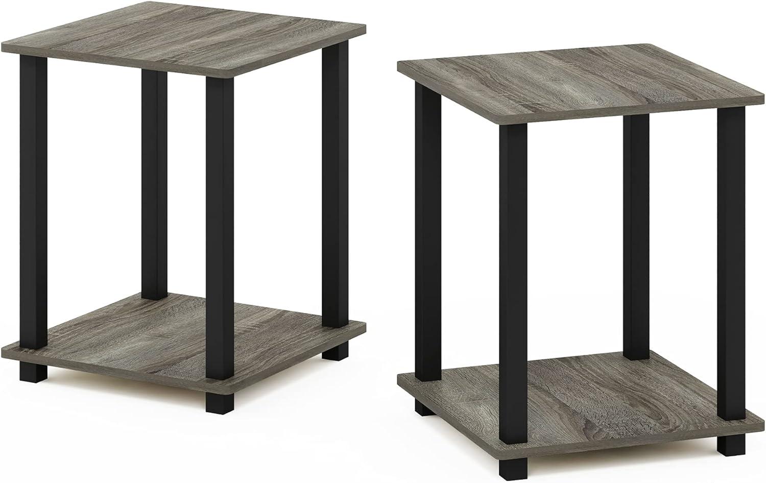 Modern French Oak Black Square Wood End Table Set