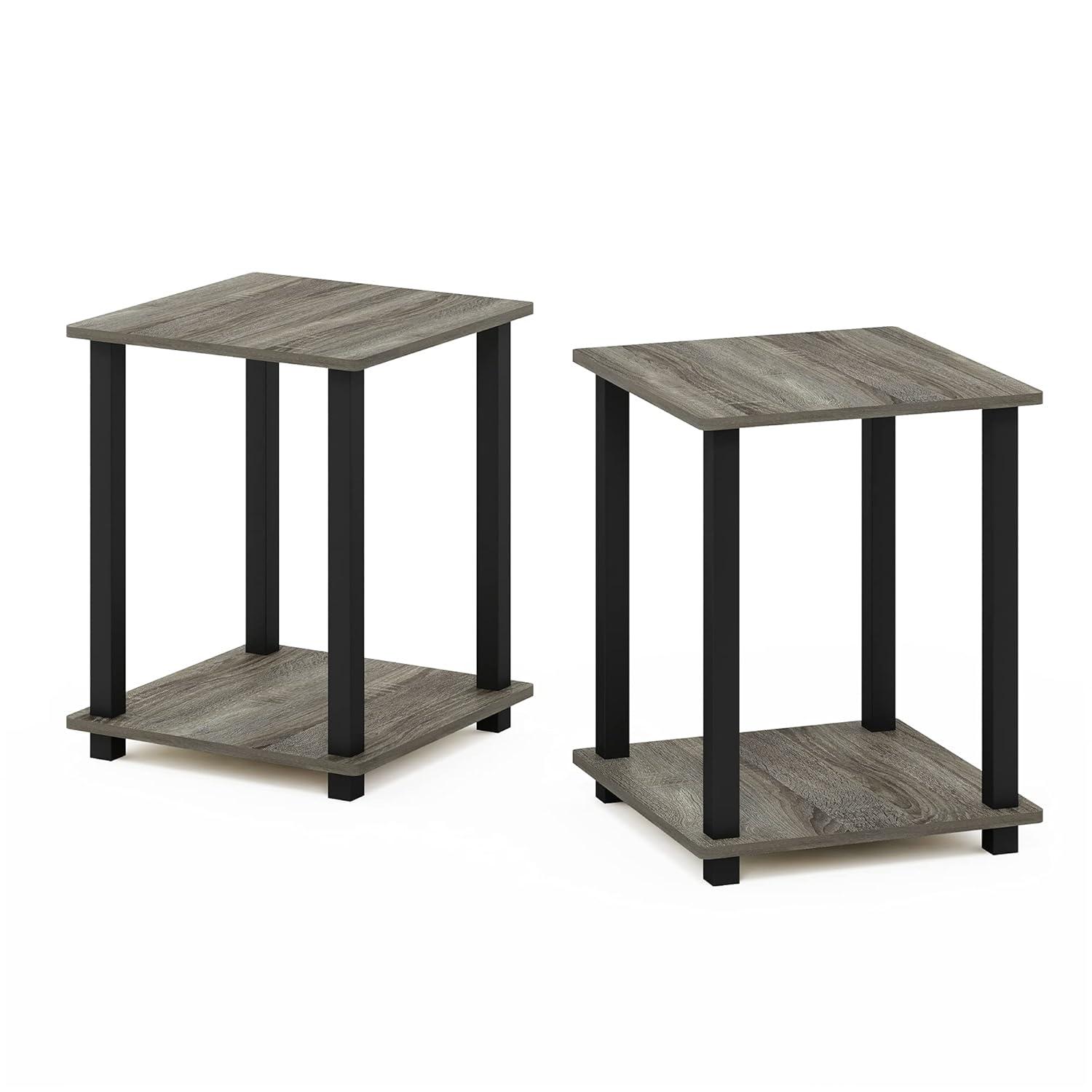 Furinno Engineered Wood Simplistic End Table in French Oak Gray/Black (Set of 2)