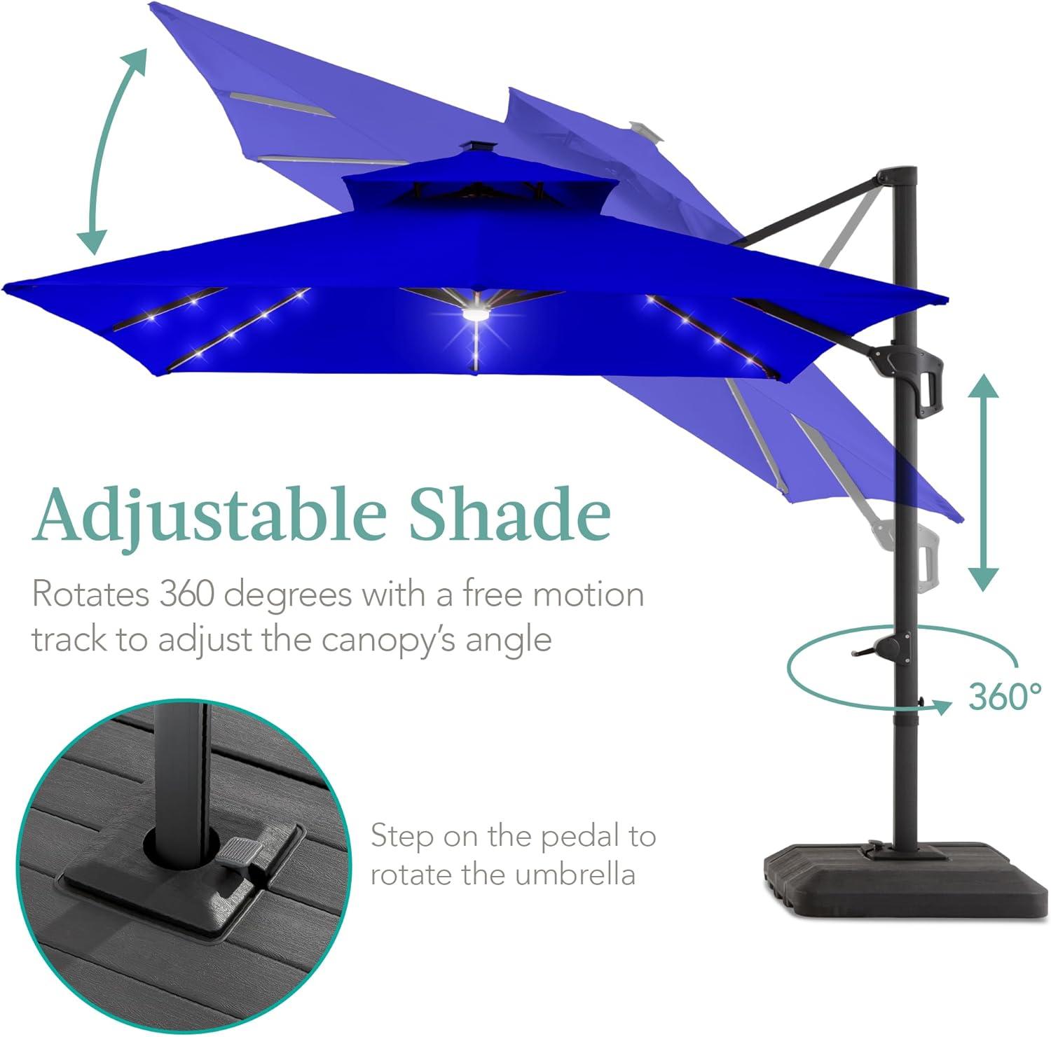 Best Choice Products 10x10ft 2-Tier Square Outdoor Solar LED Cantilever Patio Umbrella w/ Base Included - Resort Blue