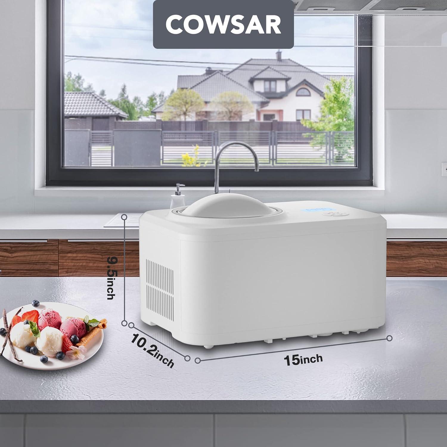 COWSAR 1.5 Quart Ice Cream Maker Machine with Built-in Compressor, Fully Automatic and No Pre-freezing, Frozen Yogurt, Keep-cooling and Timer