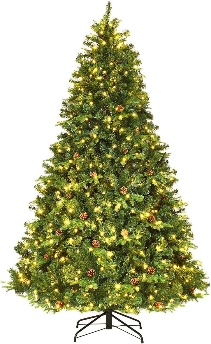 7.5ft Green Pre-lit Artificial Christmas Tree with Pine Cones