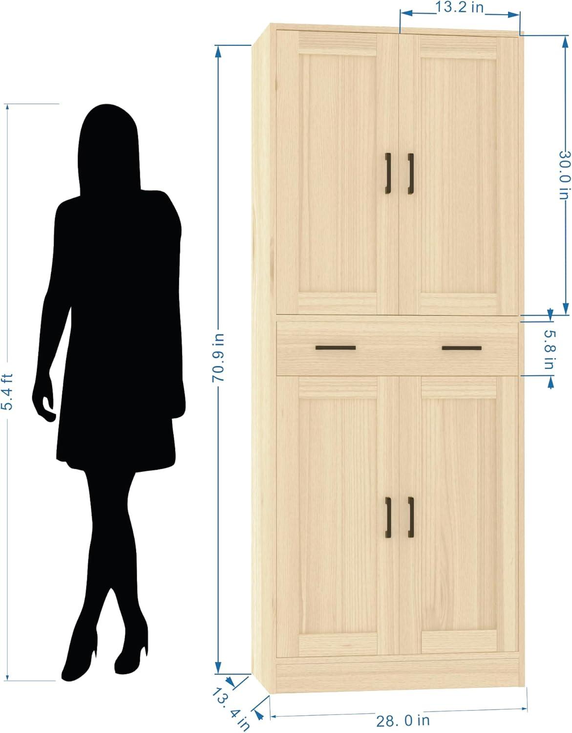 DIYART Oak Kitchen Pantry Cabinet, 71" Tall Kitchen Storage Cabinet with doors and Drawer