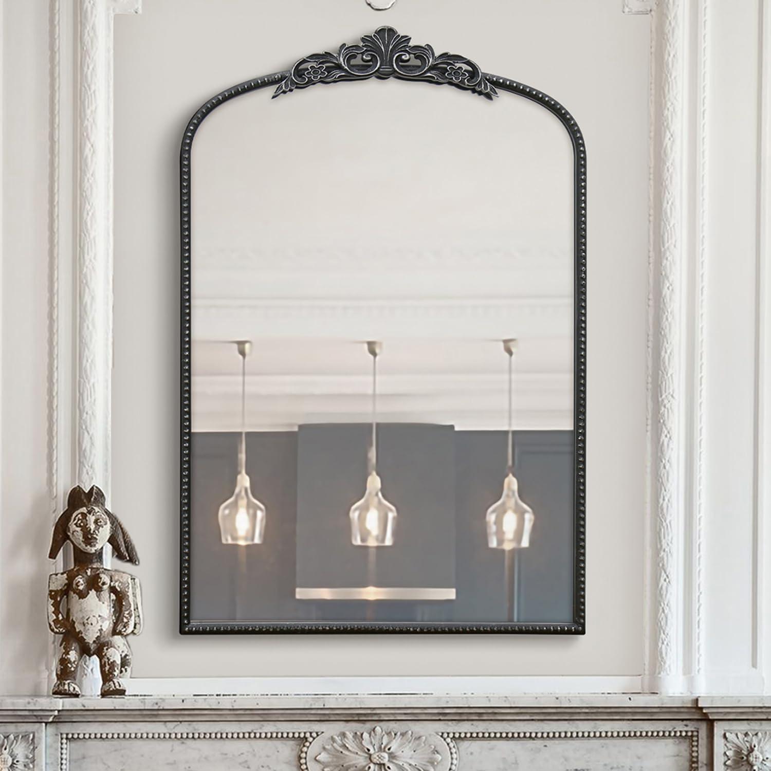 Micasso Black Vintage Wall Mirror, 24x36 Inches Black Decorative Mounted Traditional Arched Mirror for Bathroom Bedroom Living Room, Entryway, Home Wall Decor