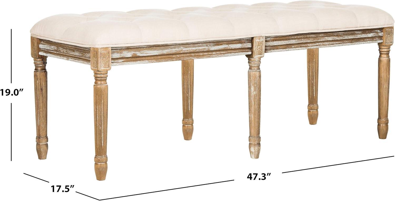 Rocha 19''H French Brasserie Tufted Traditional Rustic Wood Bench  - Safavieh