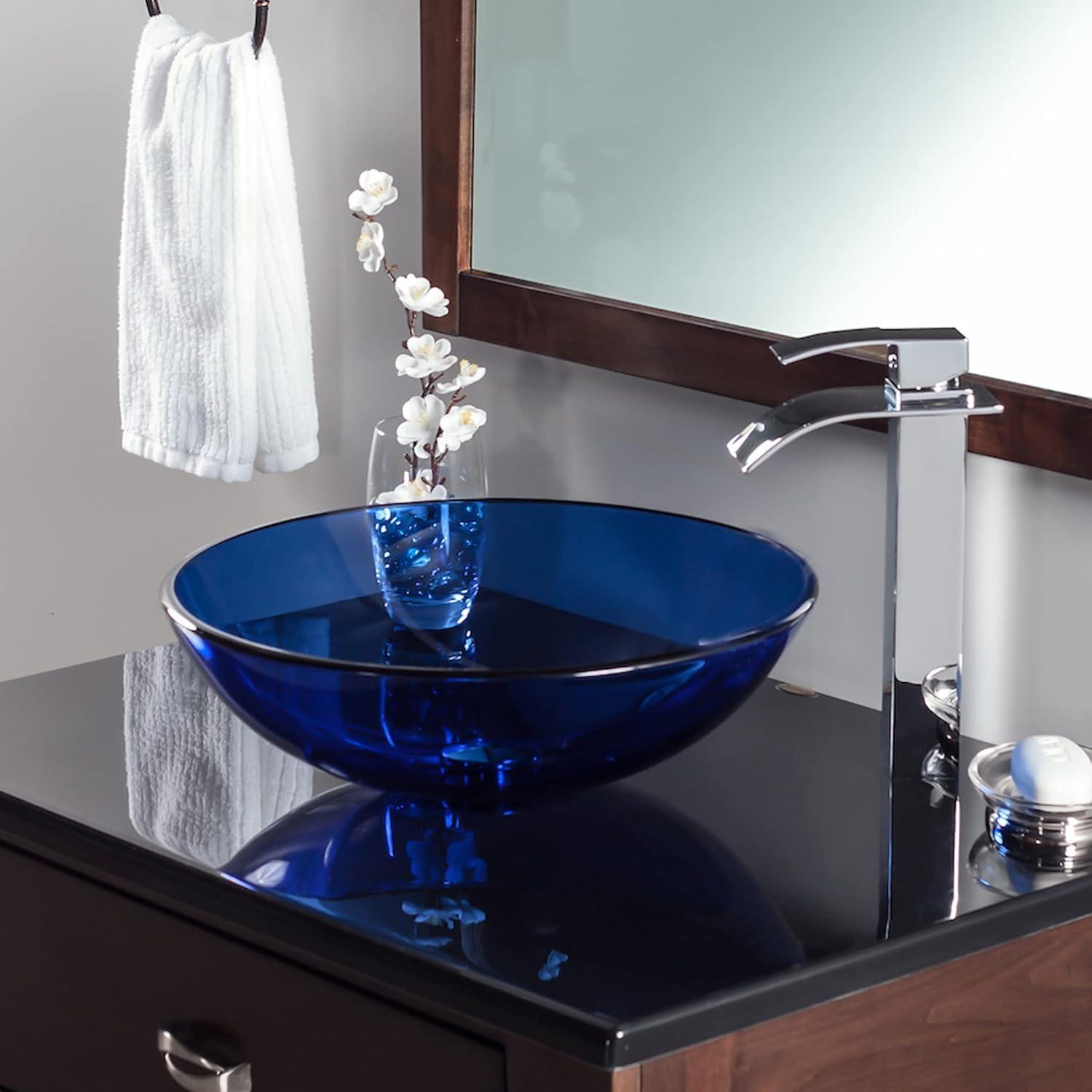 Novatto 16.5'' Blue Glass Circular Bathroom Sink