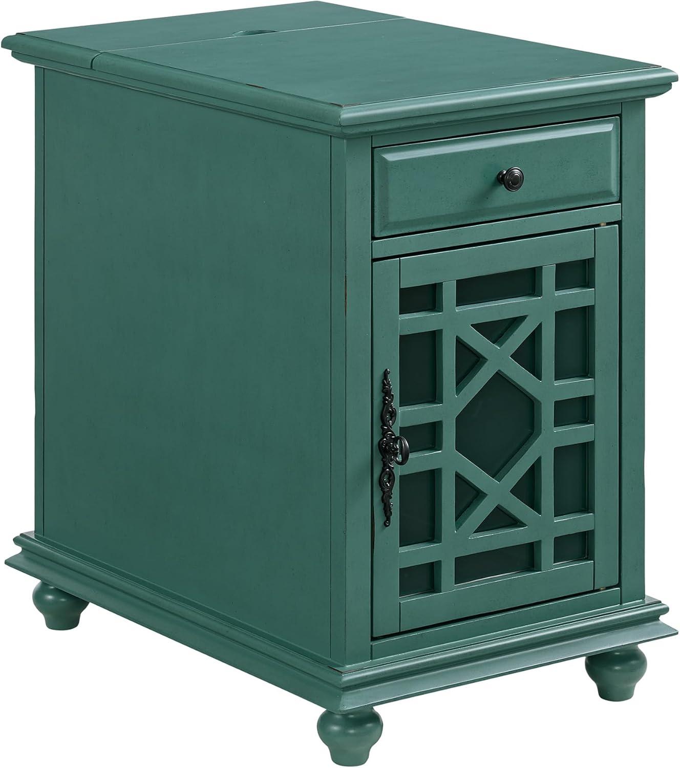 Elegant Chairside Table with Power Antique Teal Green - Martin Svensson Home