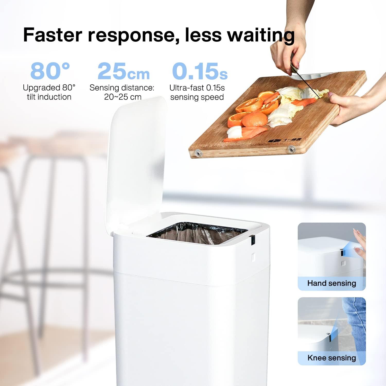 White Touchless Rectangular Plastic Smart Trash Can