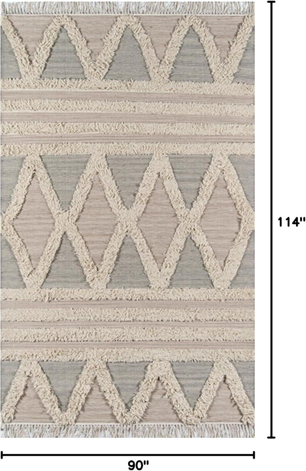 Beige Geometric Flat Woven Wool Area Rug 8' x 10'