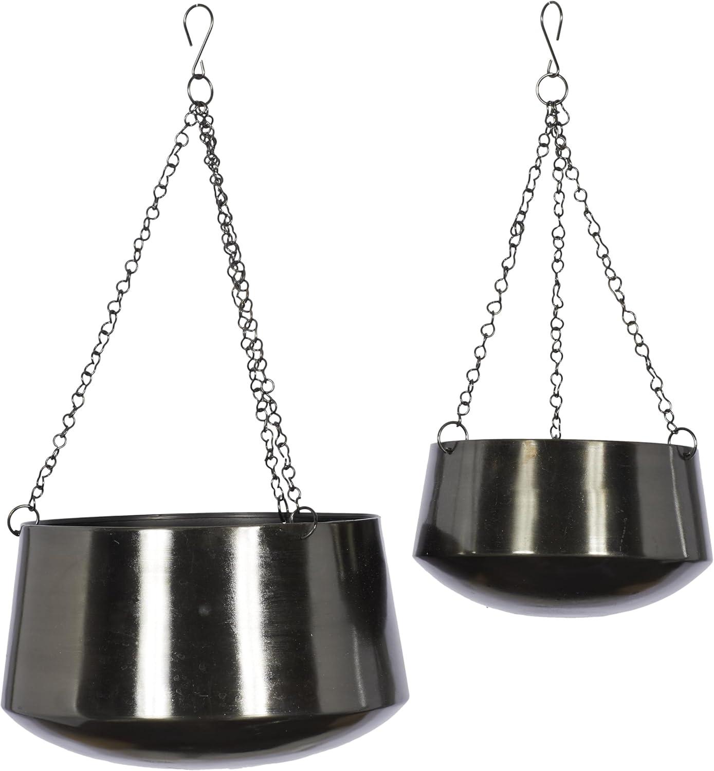 Set of 2 Modern Iron Hanging Round Planters - Olivia & May