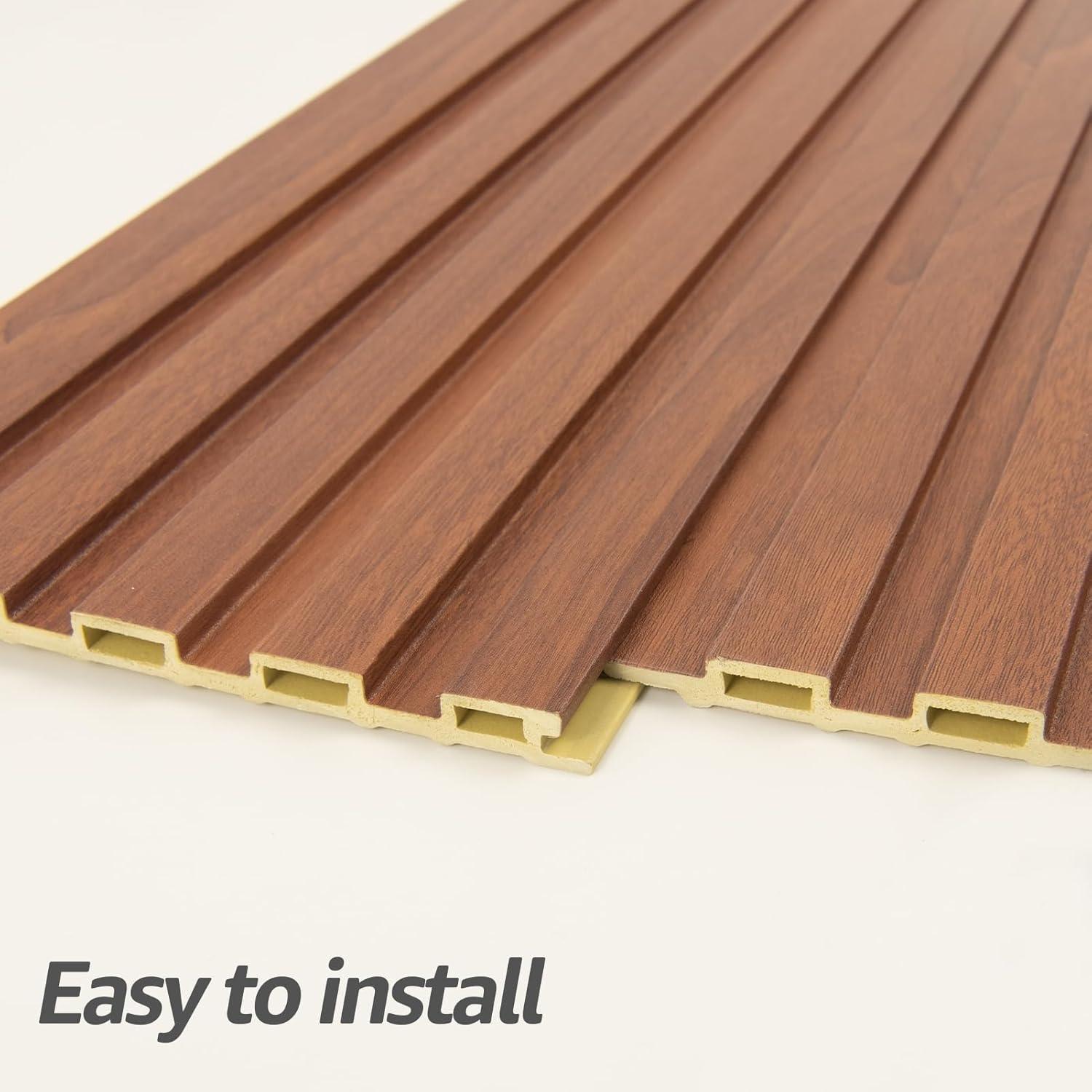 Art3d WPC Wainscoting Panels, 16-Pack 48 x 6 Inch 3D Wall Accents for Interior Wall Decor, Living Room, Bedroom, Teak