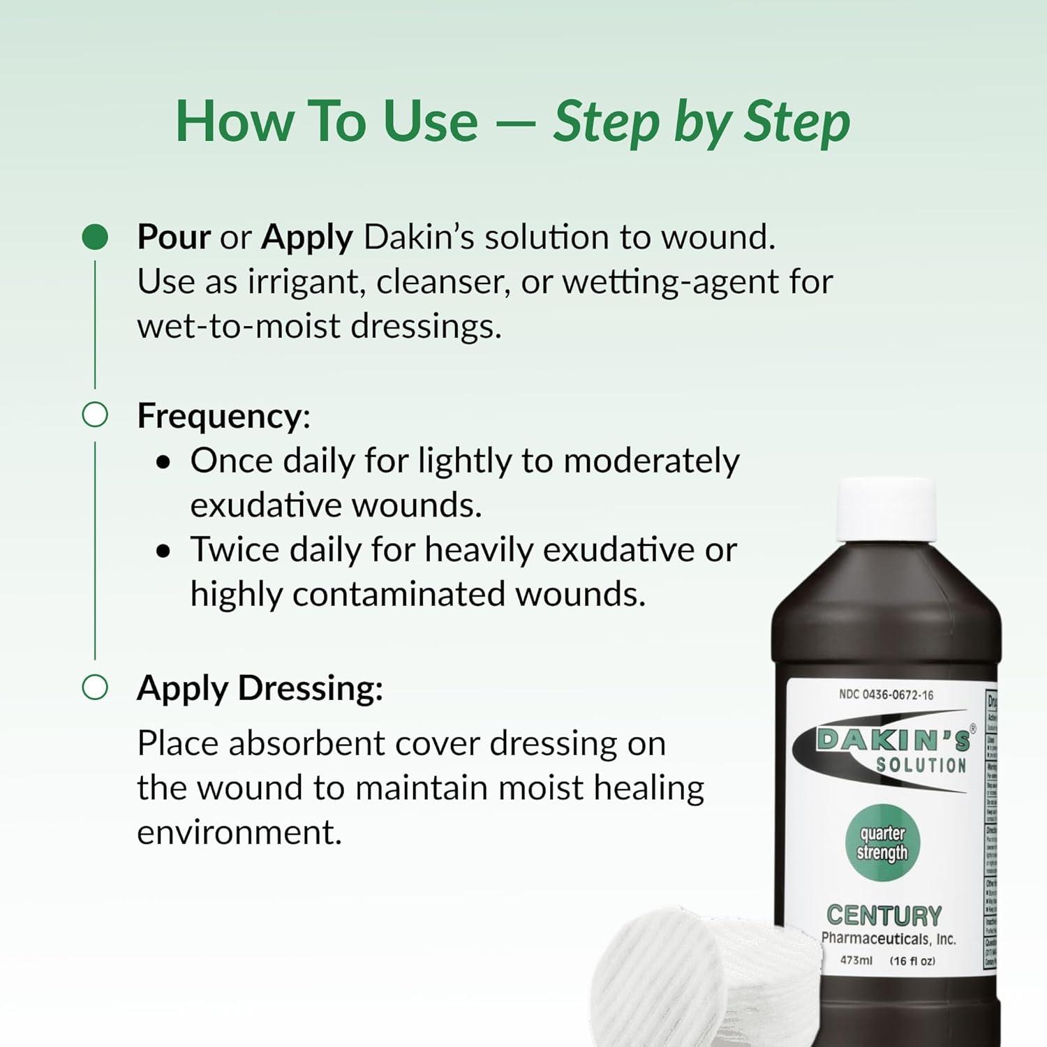 Dakin's Solution-Quarter Strength Sodium Hypochlorite 0.125% Wound Therapy for Acute and Chronic Wounds 16 oz 1 ea