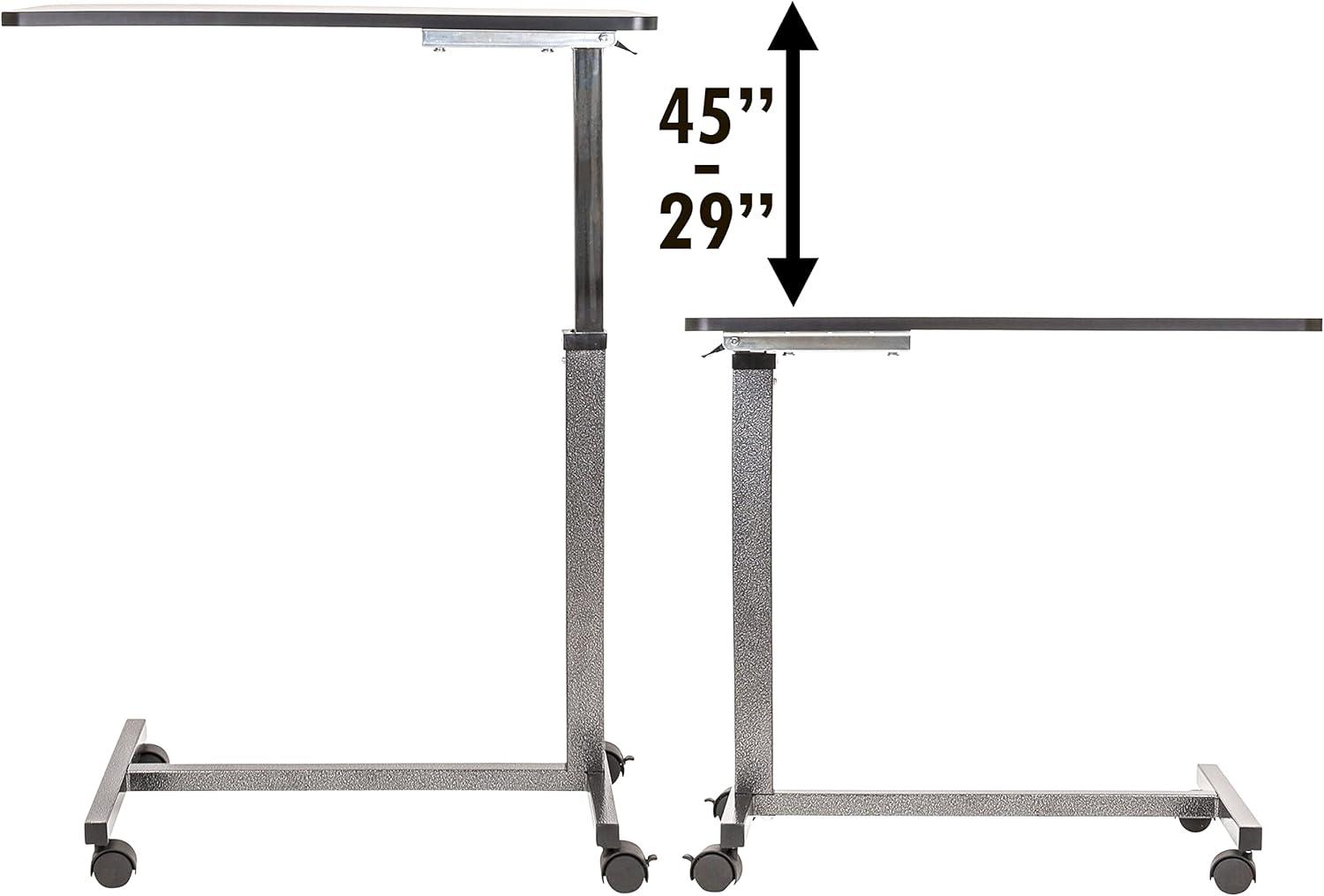 Carex Overbed Table with Adjustable Tray for Laptop, Portable with Wheels, For Home Use, Brown